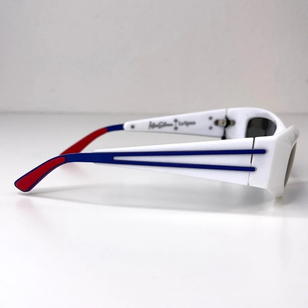 LE SPECS Adam Selman The Edge Sunglasses NEW White WIth Blue Mirror Lenses